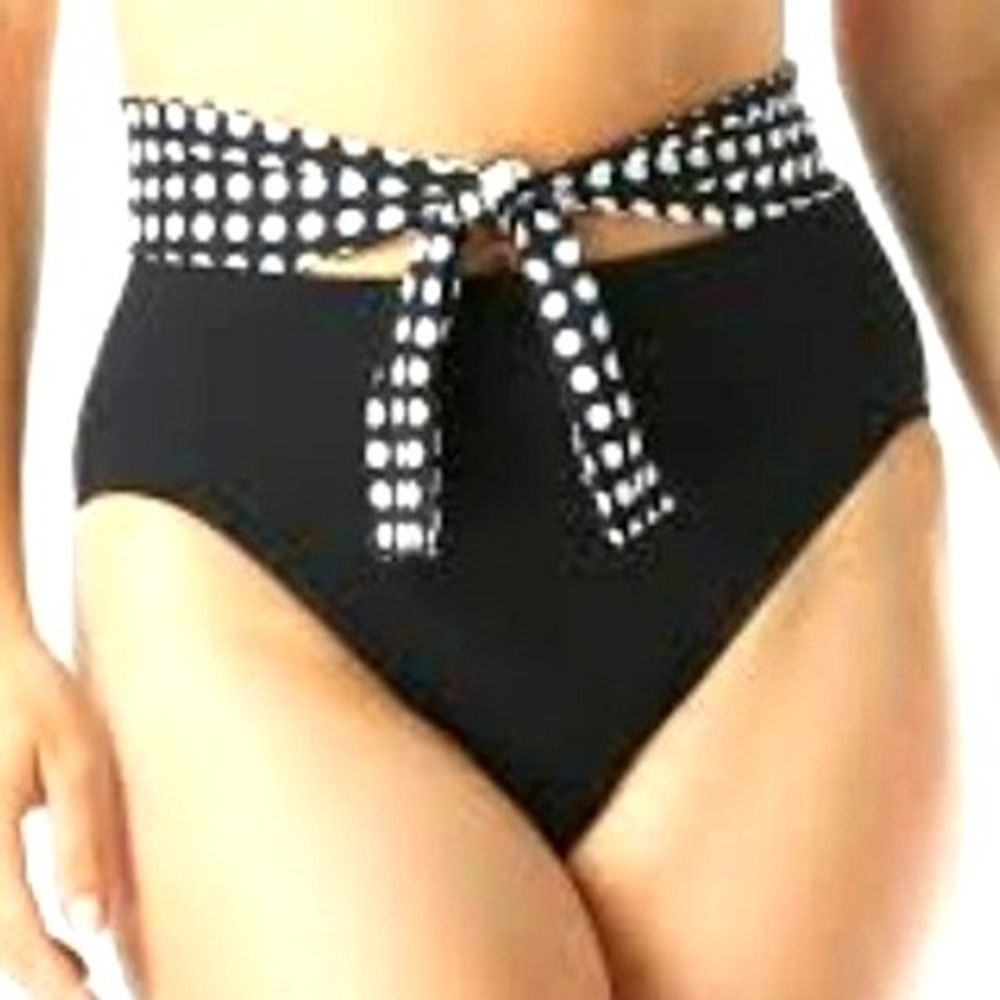COCO REEF Women's XL Black White Polka Dot Bikini Bottom‎ Swim Tie Belted Waist